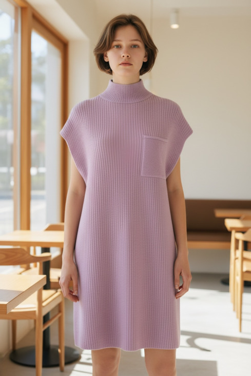 Zenana Dresses & Skirts - NWOT Zenana Mock Neck Short Sleeve Sweater Dress with Pocket in Lavender